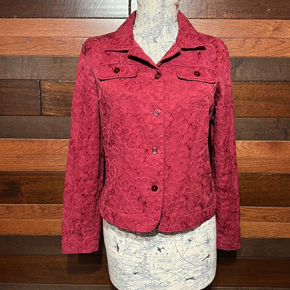 Croft & Barrow Collared Long Sleeve Textured Red Blazer